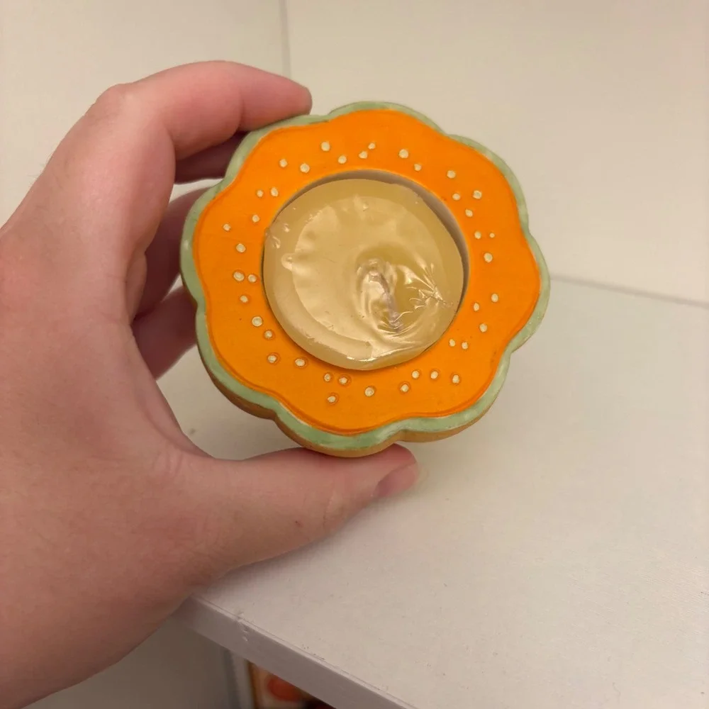 PartyLite Cantaloupe Melon Votive Candle Holder Ceramic Fruit Decor Orange Green